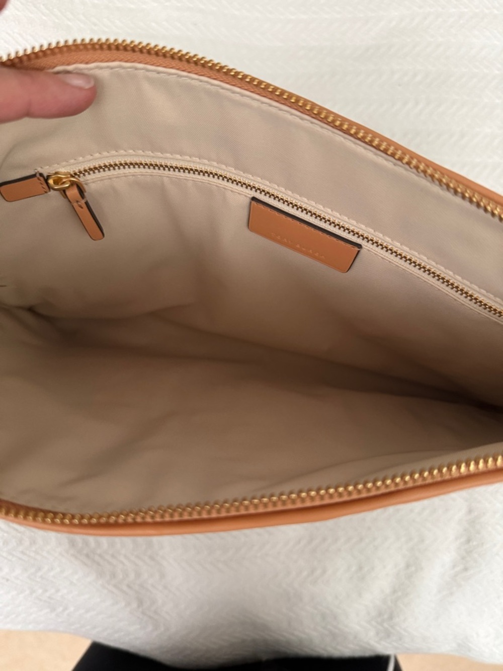 Tory Burch Multicolor Striped Leather Zip Clutch with Tassel - Picture 2 of 3